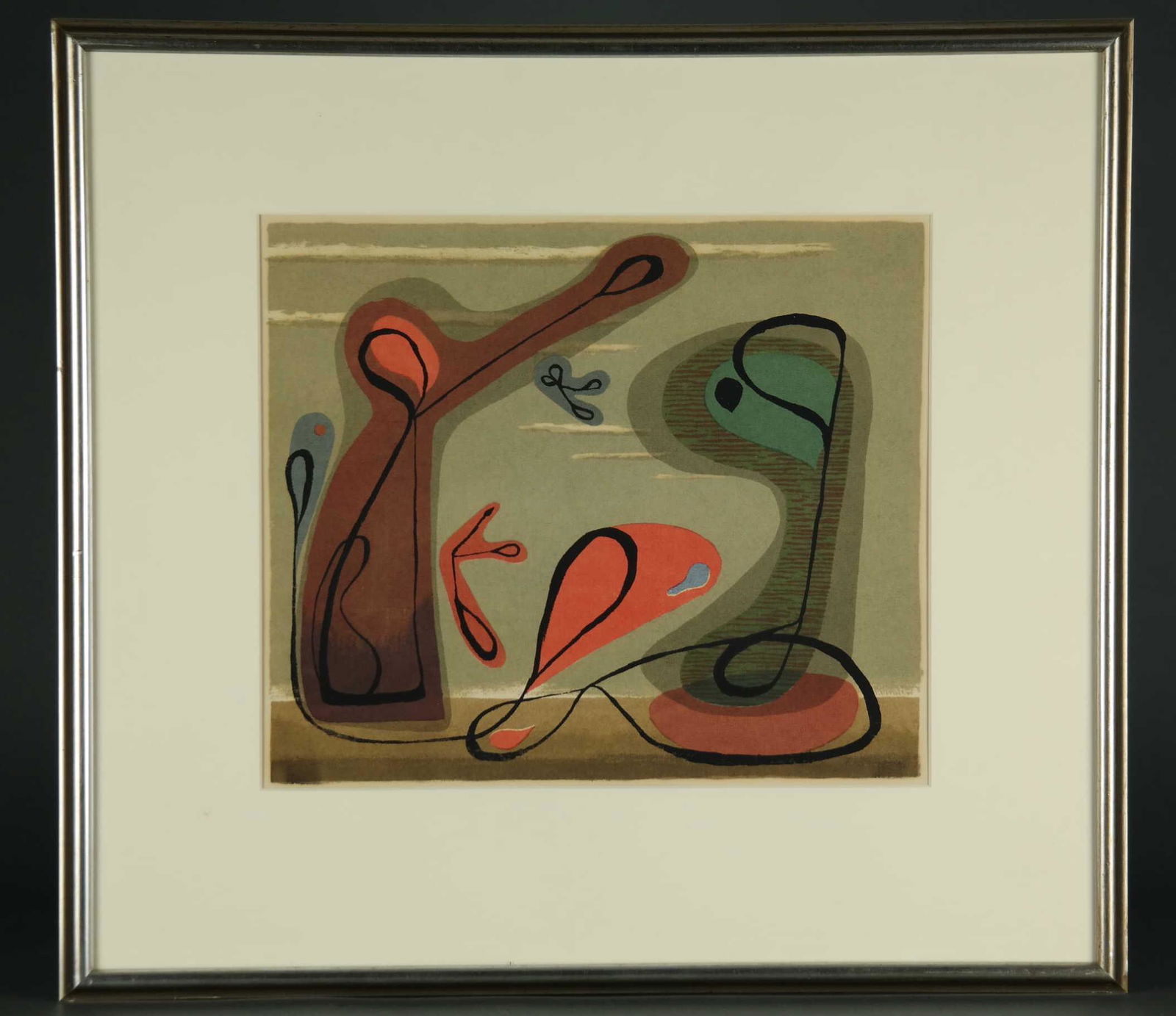 Edward Landon. Serigraph. Farewell. 1942.: Landon, Edward (American, 1911-1984). "Farewell." 1942. Serigraph in colors. Edition of 50. Signed, l.r. Framed: 21" x 23"._x000D_ Condition Under glass, not examined out of frame. Sight condition nea