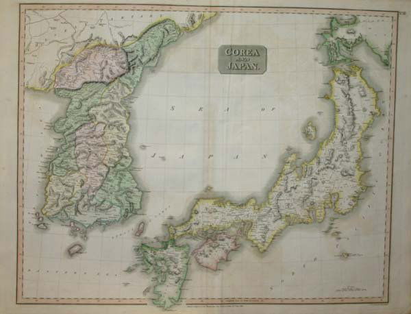 2 maps of Korea & Japan, Asia: [Korea & Japan/Asia]. 2 engraved, double-page maps, outline and some full hand-coloring. Very good condition. ++ Corea And Japan. Engraved by J. & G. Menzies, Edin., for John Thomson's ''A New General