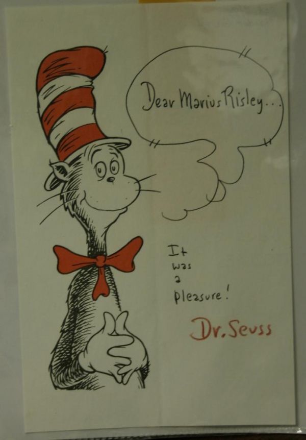 Dr. Seuss/Ephemera. Cat In The Hat.: Dr. Seuss/Ephemera. Cat In The Hat. Printed Cat in the Hat stationery, inscribed by Seuss in a bubble coming from the mouth of the Cat in the Hat whose image is printed in color on the left side of th