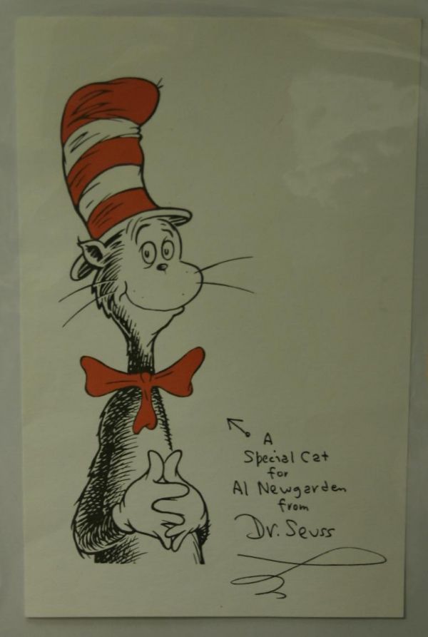 Dr. Seuss/Ephemera. Cat In The Hat.: Dr. Seuss/Ephemera. Cat In The Hat. Printed Dr. Seuss stationery, with the Cat in the Hat at the left. **Signed and inscribed by Dr. Seuss, "A Special Cat for Al Newgarden Dr. Seuss."** Fine condition