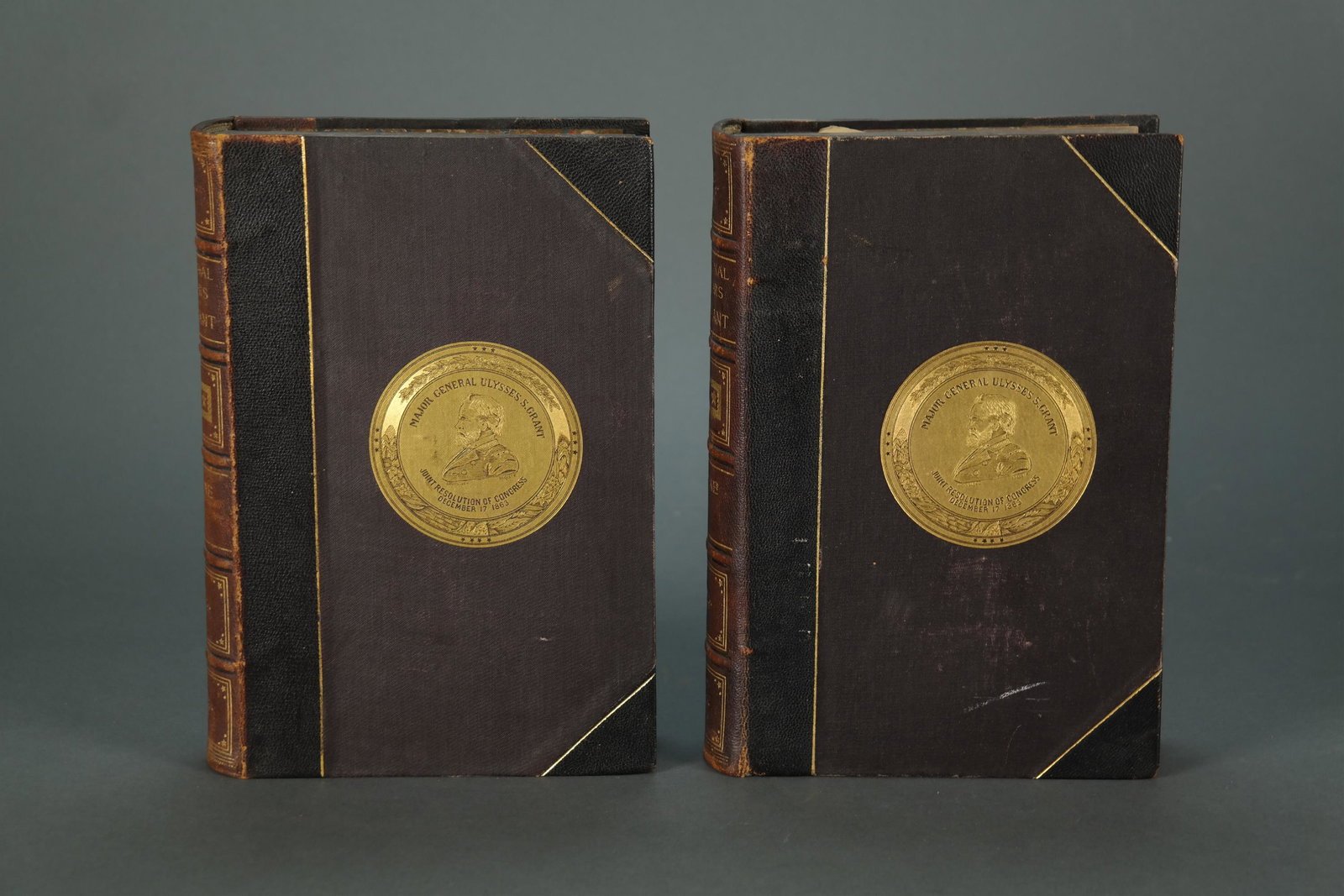 2 vols. Personal Memoirs of U.S. Grant. 1885.: [Grant] Personal Memoirs of U.S. Grant. Charles L. Webster, New York, 1885-6. First edition. 8vo. Three-quarters leather with gilt lettering and decoration, including medallions on the front and rear 