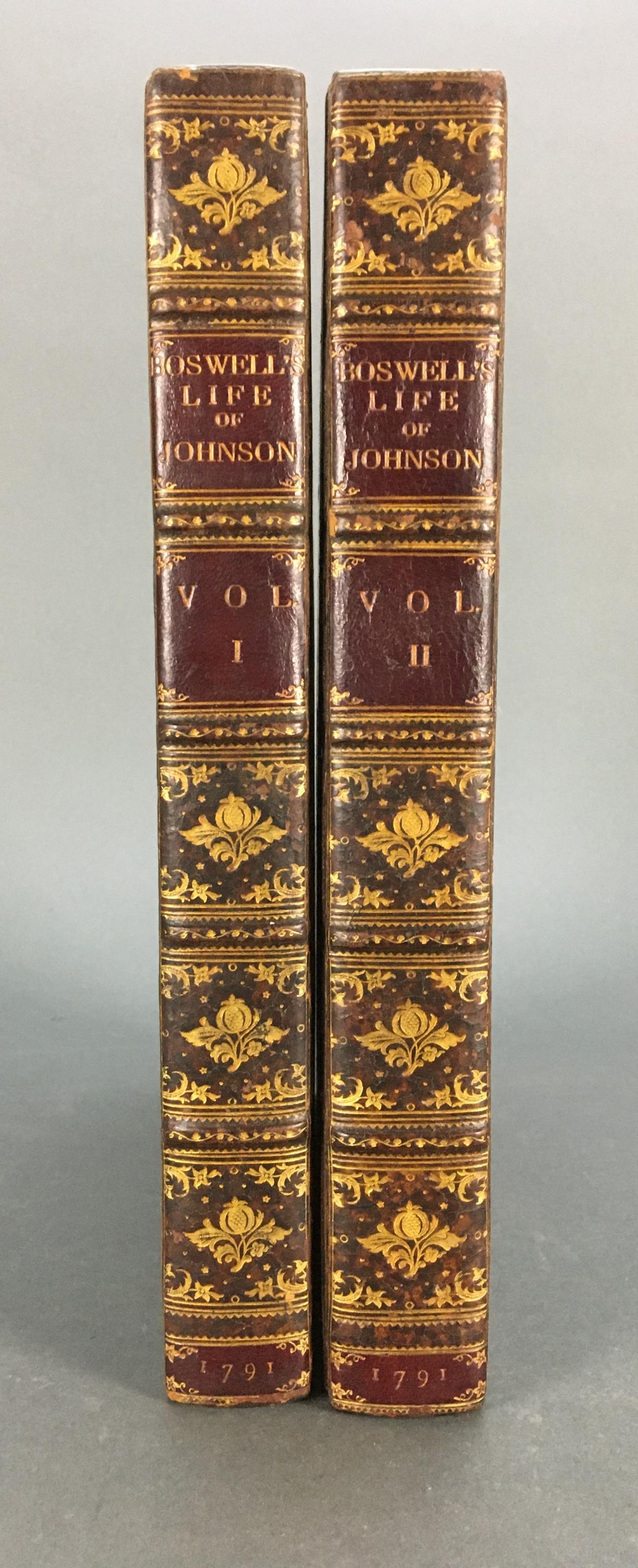 Life of Samuel Johnson. 1791. 1st.: [Johnsoniana] Boswell, James. The Life of Samuel Johnson. In 2 volumes. Henry Baldwin for Charles Dilly, London, 1791. 1st edition. 2nd issue with "give" on pg 135 of vol 2. 4to. Full mottled leather