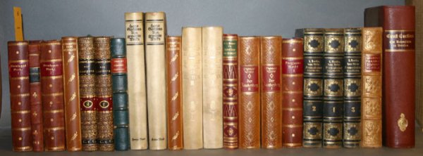 German literature: 12 books (21 vols), 1823-1925.: [German Literature]. 12 Titles (21 Vols). Vp:vp. 8vo. Very good or better. ++ Brentanos Werke. 3 Vols. 1914. Brown calf & red paper boards. ++ Thomas Mann. Gessamelte Werke. 2 Vols. 1925. ++ Leopold R