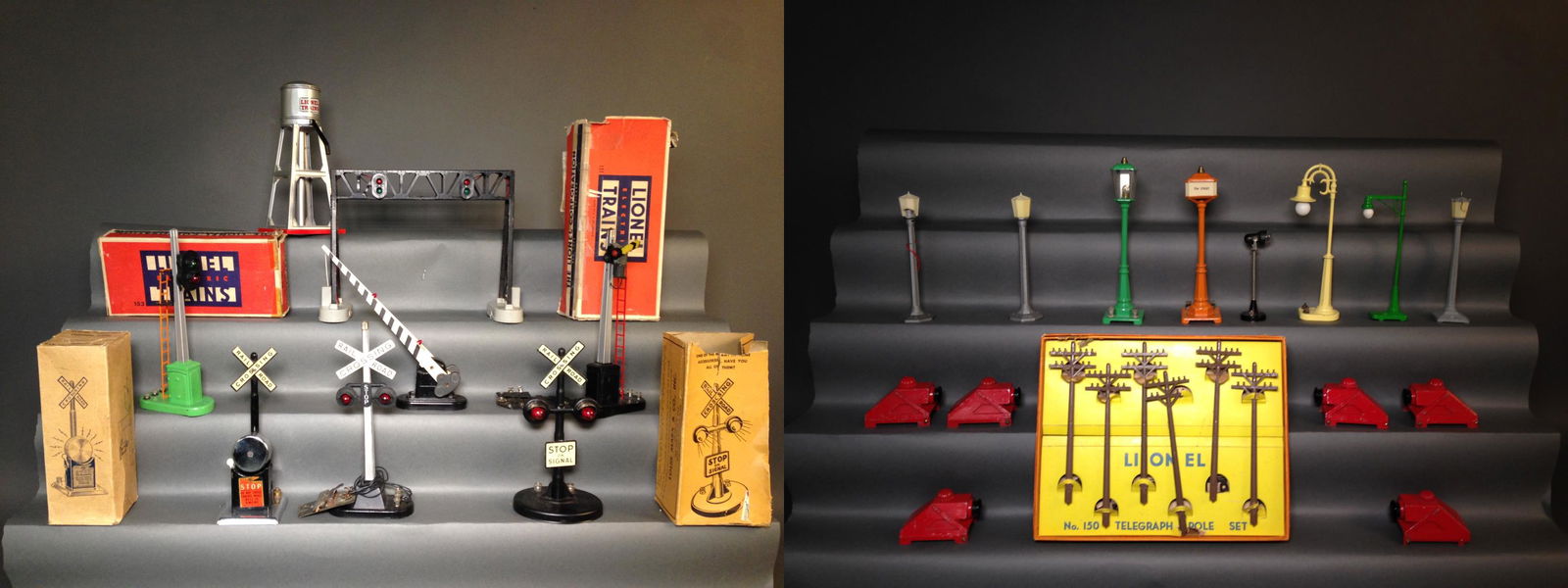 Large Group of MARX & Lionel Train Accessories: Large Group of Louis MARX & Co. & Lionel Train Accessories ++ Two Marx railroad signals with box ++ Lionel 151 semaphore & 153 Automatic block signal & control with boxes_x000D_ Condition: All have lo