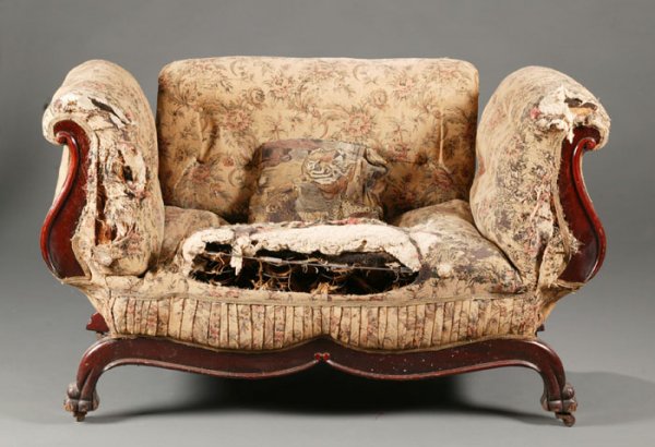 Convertible love seat w/ scroll arms paw feet
