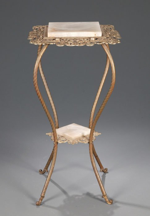 White onyx top brass plant stand pedestal
