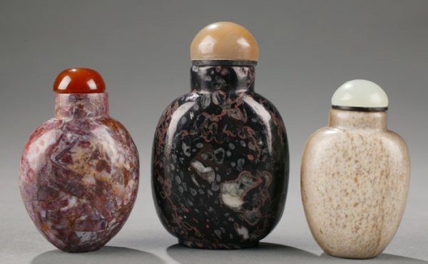 Three Chinese Gemstone Snuff Bottles