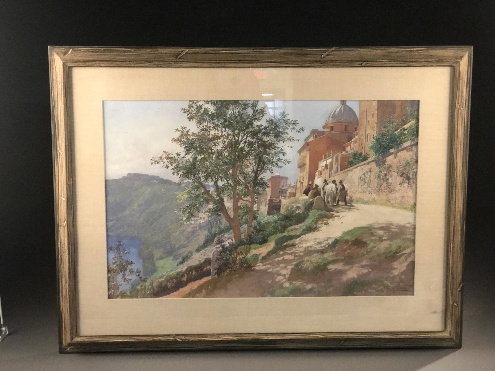 Franz Thiele, Castle Gandolfo, 1896.: Thiele, Franz (Czech, 1868-1945). "Castle Gandolfo." Landscape depicting the town of Castel Gandolfo in the Lazio region of Italy. 1896. Gouache on paper. Titled, signed, and dated l.r. Marks/ discolo