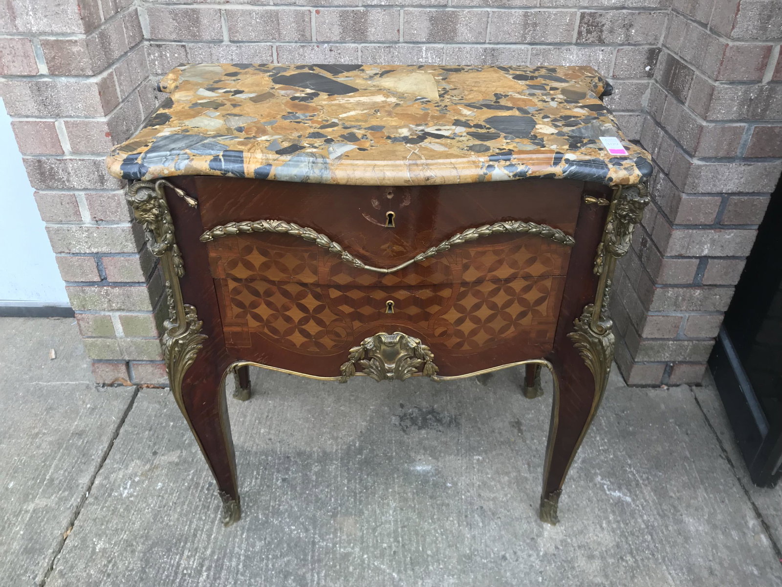 Louis XV Marble Topped Commode: Louis XV Marble Topped Commode ++ Marquetry inlay front and ormolu