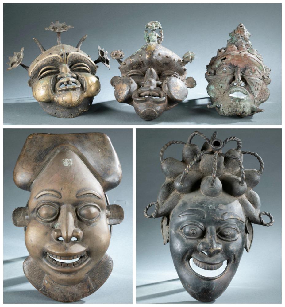 5 West African Style Brass Masks. 20th c. (1 of 16)