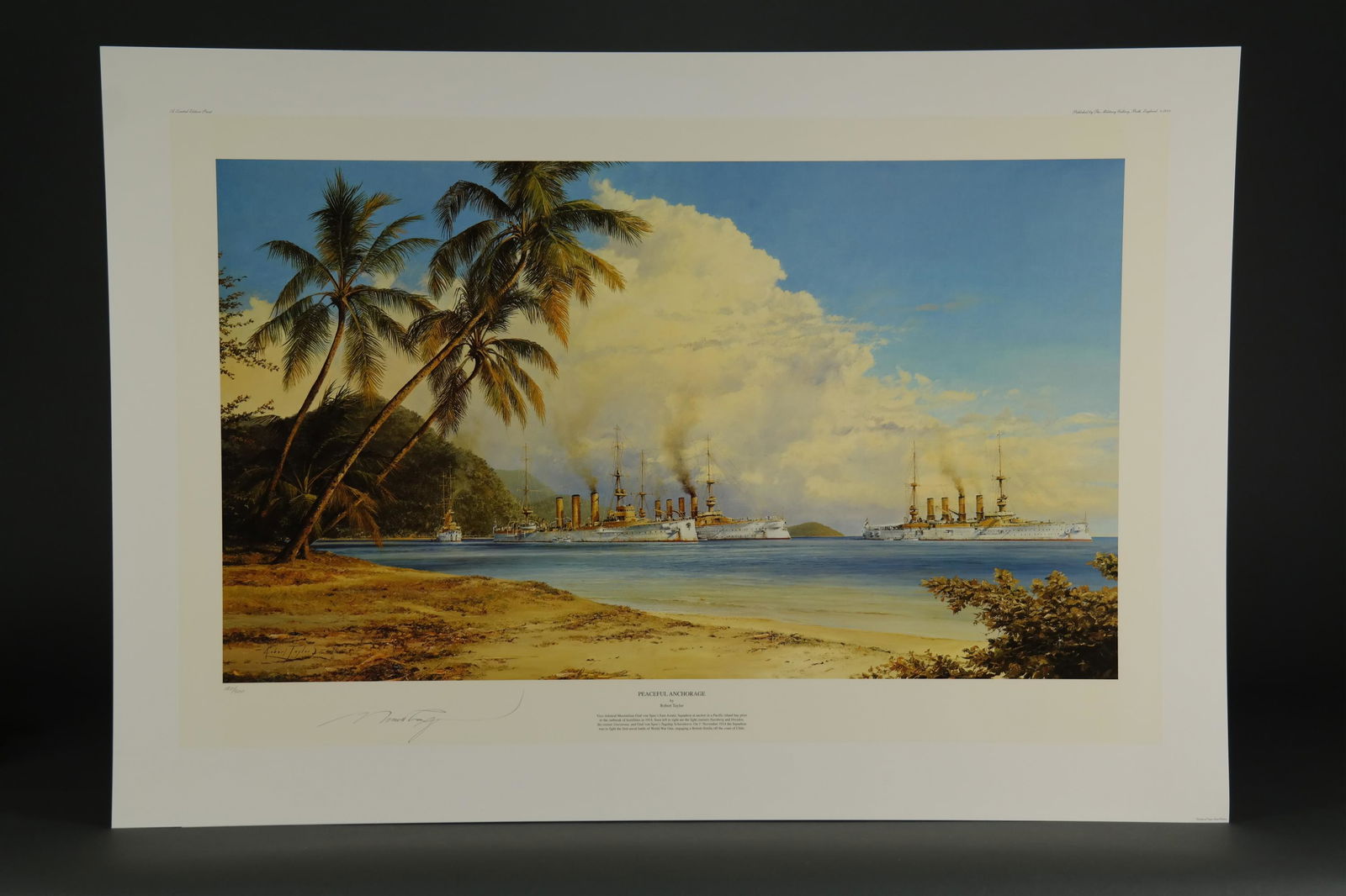 Taylor. 5 Prints. Inc: Landed By Moonlight. Sgd.: [Art] Taylor, Robert. Includes: (1) Special Duties. #123/750. 17 1/4" x 13 1/2". (2) Scharnhorst at Anchor. #180/500. 17 1/2" x 23 1/2". (3) Landed By Moonlight. #123/750. 23 1/2" x 30 1/2". Signed by