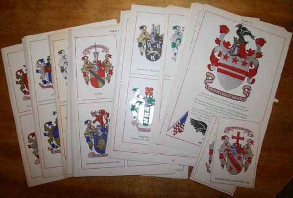 38 color prints: shields/coats of arms.