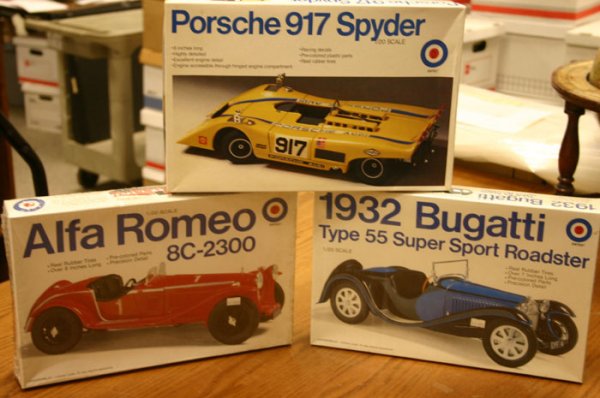 Three Entex model kits. Entex, 1932 Bugatti T