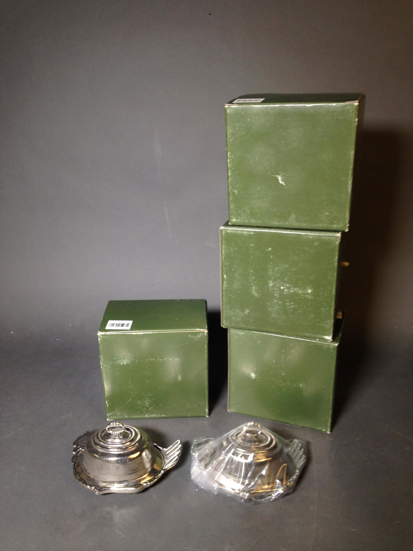 8 Arte Italica Petro Pewter Hen Form Egg Cup: Eight Arte Italica Petro Pewter Hen Form Egg Cup New in Box ++ 6.5" long and 3" tall_x000D_ Condition: New condition