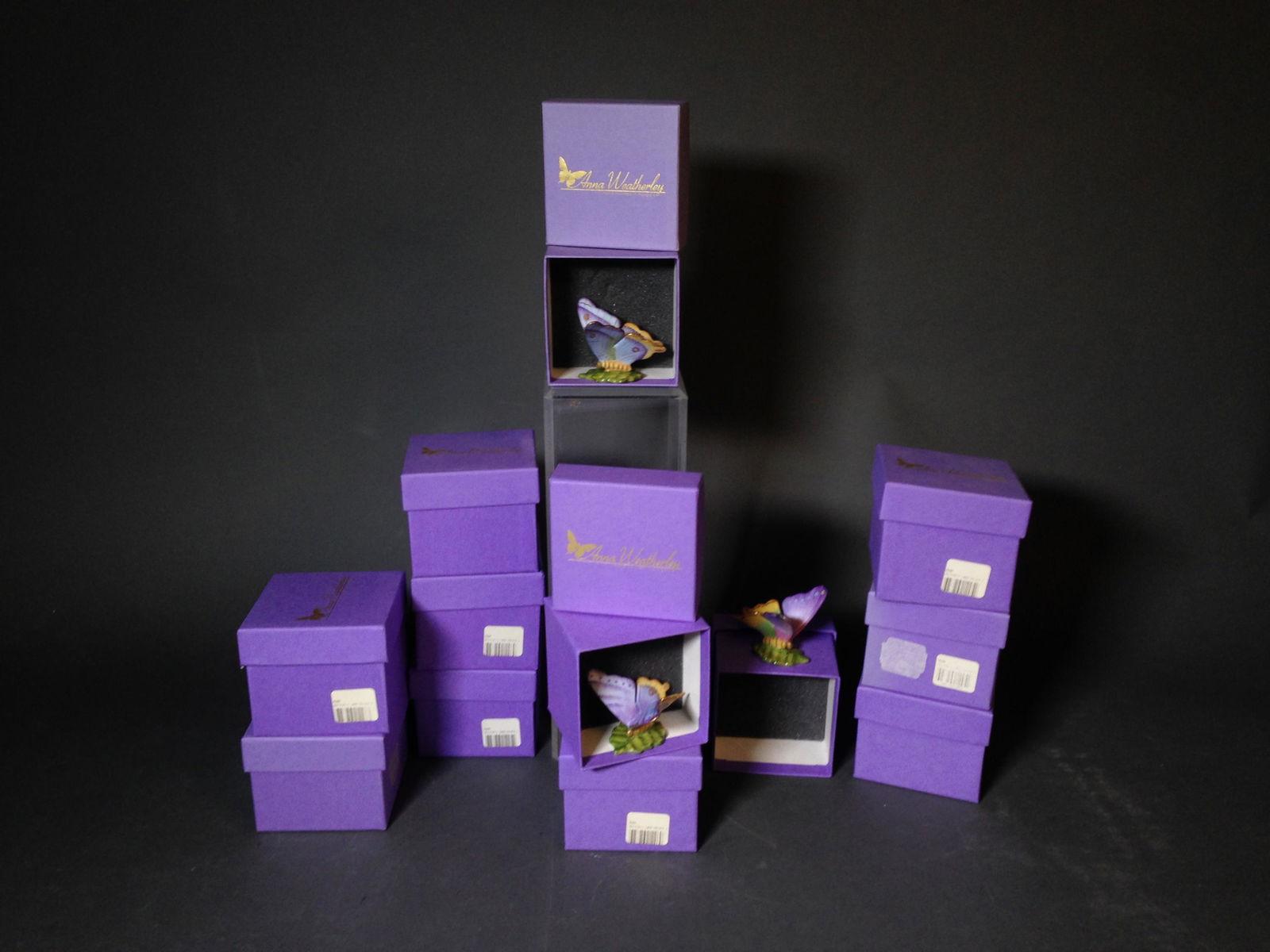 12 Anna Weatherly Ceramic Butterfly Card Holders: 12 Anna Weatherly Ceramic Butterfly Card Holders in Boxes ++ 2" tall_x000D_ Condition: New condition