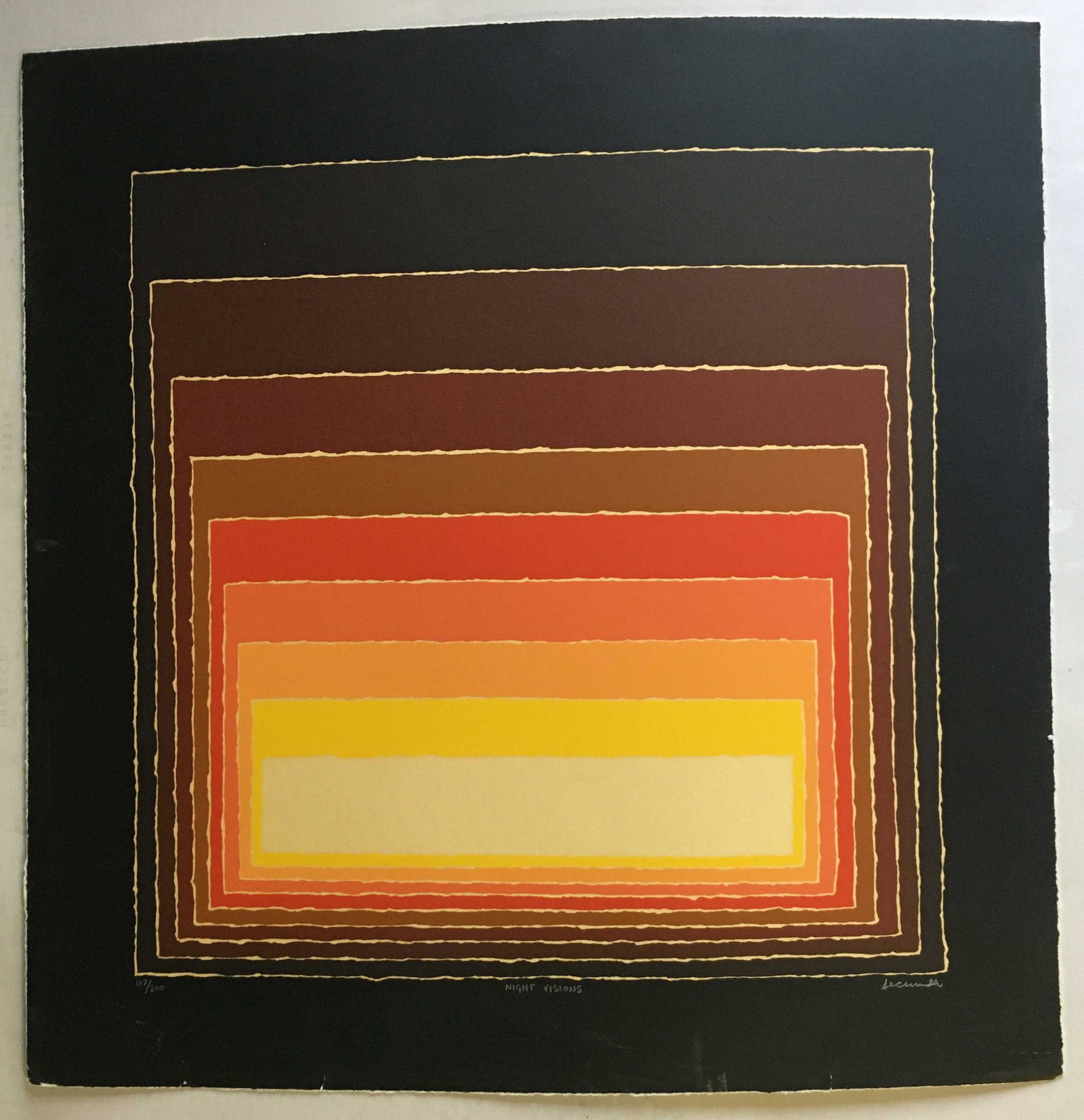 Secunda. Lithograph in colors. Night Visions.Sgd.: Arthur Secunda. "Night Visions". Color lithograph on black paper. Signed l.r., numbered at lower left. 107/200. Sheet: 24 3/4" square.