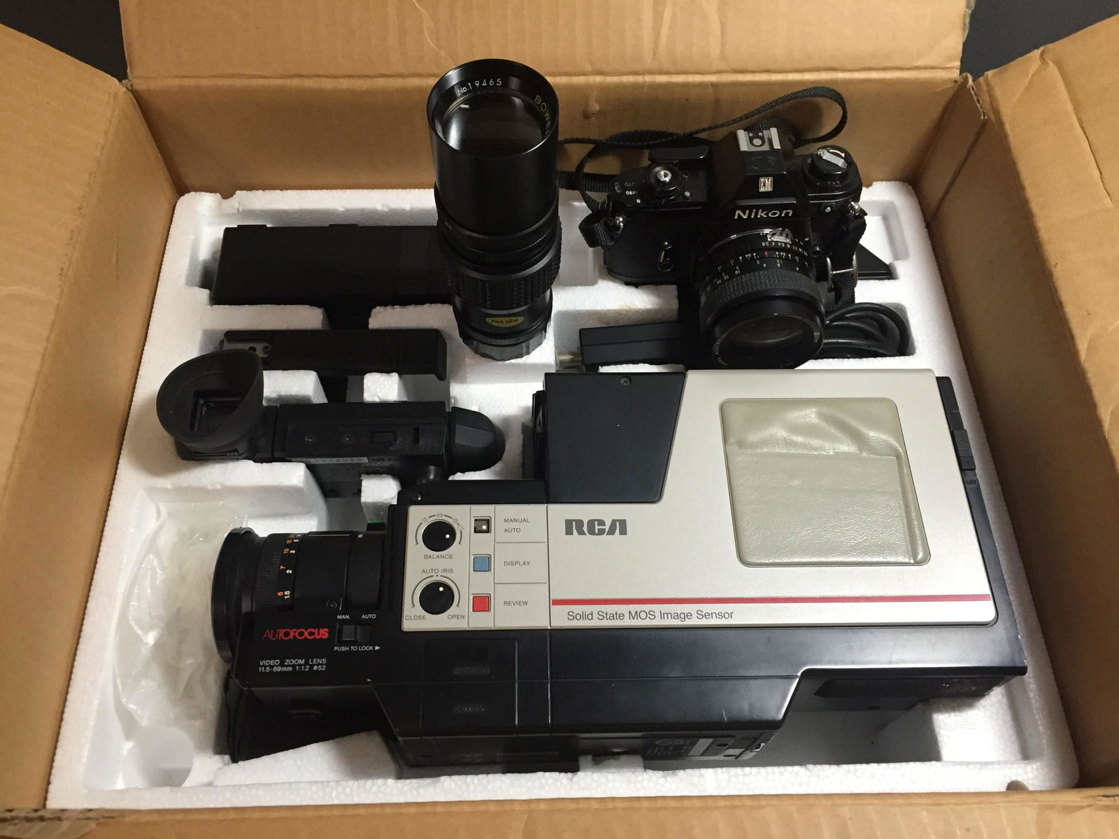 Nikon 35mm Camera, 200mm Lens RCA Camcorder.: Nikon 35mm Camera, 200mm Lens RCA Camcorder.