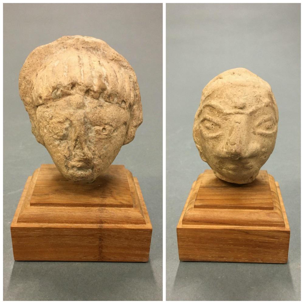 2 Ancient Near Eastern Style Terracotta Fragments.: A group of two Ancient Near Eastern style terracotta fragments. ++ 3 7/8" x 2 3/4" x 2". ++ 3 7/8" x 2 2/8" x 2 1/2".