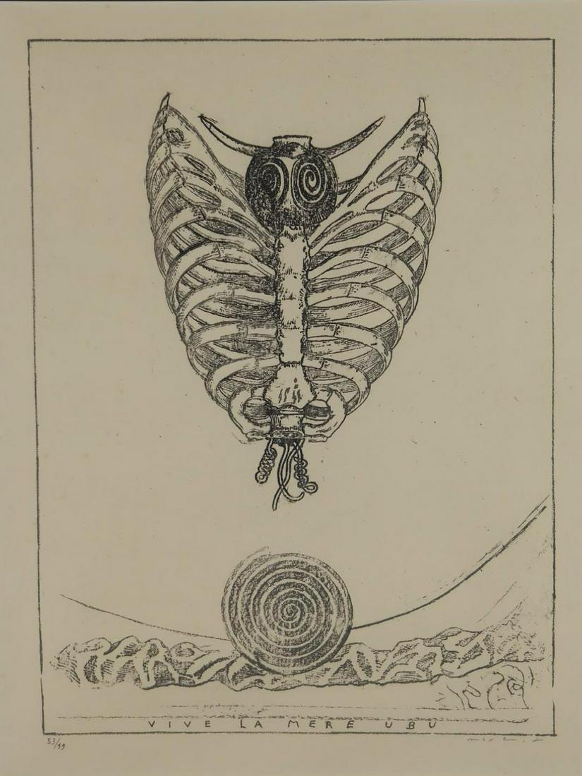 Max Ernst. Lithograph. Vive La Mere Ubu. 1971.: Ernst, Max (German, 1891-1976). "Vive La Mere Ubu." 1971. Lithograph on wove paper. Edition 53 of 99. Signed in pencil l.r., editioned l.l. Framed: 26 1/2" x 20._x000D_ Condition Under glass, not exam