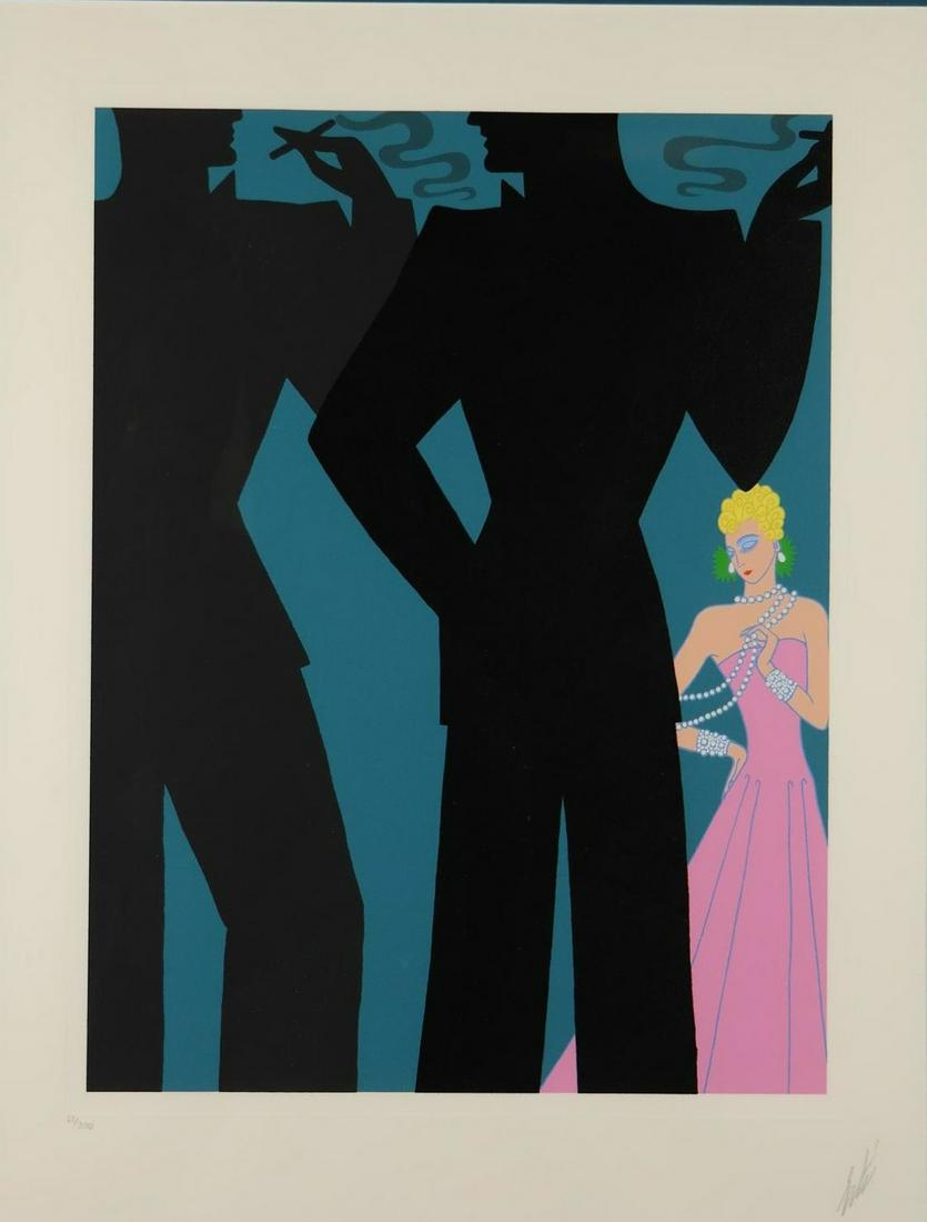 Erte. Serigraph. The Cocktail Party. 1988.: Erte [Romain de Tirtoff] (Russian-French, 1892-1990). "The Cocktail Party." 1988. Serigraph. Edition 27 of 300. Signed in pencil l.r. Frame: 31 1/2" x 25 1/2"._x000D_ Condition Under glass, not examin