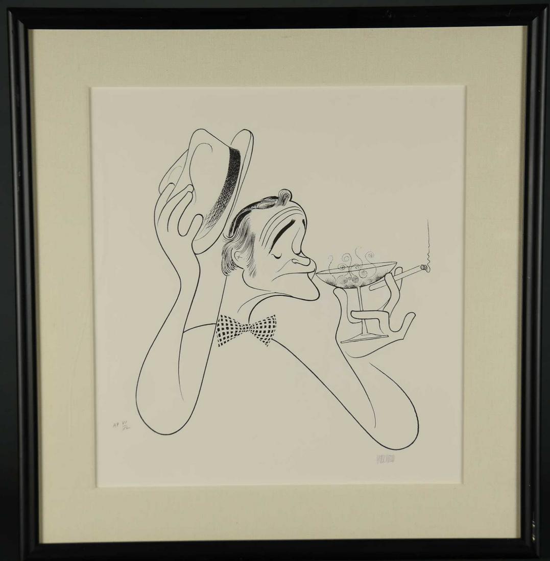 Al Hirschfeld. Jack Lemmon in "Tribute." c. 1980.: Hirschfeld, Al (American, 1903-2003). "Jack Lemmon in 'Tribute.'" c. 1980. Lithograph. Artist's Proof, signed in pencil by Hirschfeld l.r. and annotated "AP VI/XL" l.l. Framed: 23 1/4" x 22"._x000D_ C
