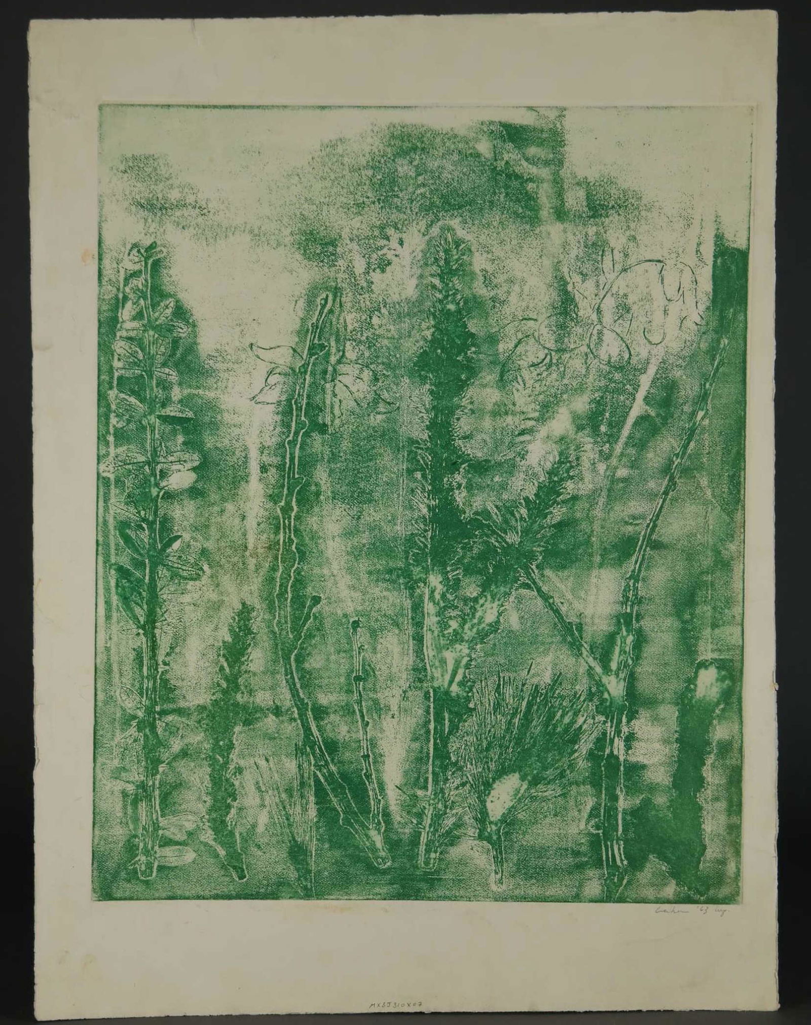 Gerson Leiber. Group of 4 etchings. 1960s.: Leiber, Gerson (American, 1921-2018). 4 etchings, 1960s. (1) "West Street." 1964. Signed in pencil l.r., titled l.c. (2) "Untitled." (3) "Ferns." 1963. Signed and dated in pencil l.r. (4) "Ferns." Uns