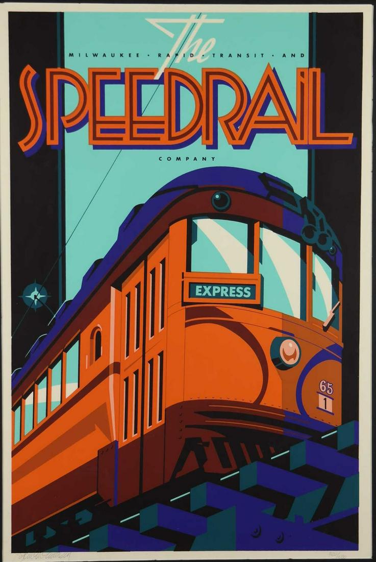 John T. McCarthy Jr. 2 Serigraphs. Incl.Speedrail.: McCarthy Jr., John T. (American, 20th c.) Two serigraphs. (1) "Nash of Wisconsin." Edition 474 of 1000. Framed: 24" x 36 1/2". (2) "Speedrail". Edition 320 of 1000. Each signed in pencil l.l., edition