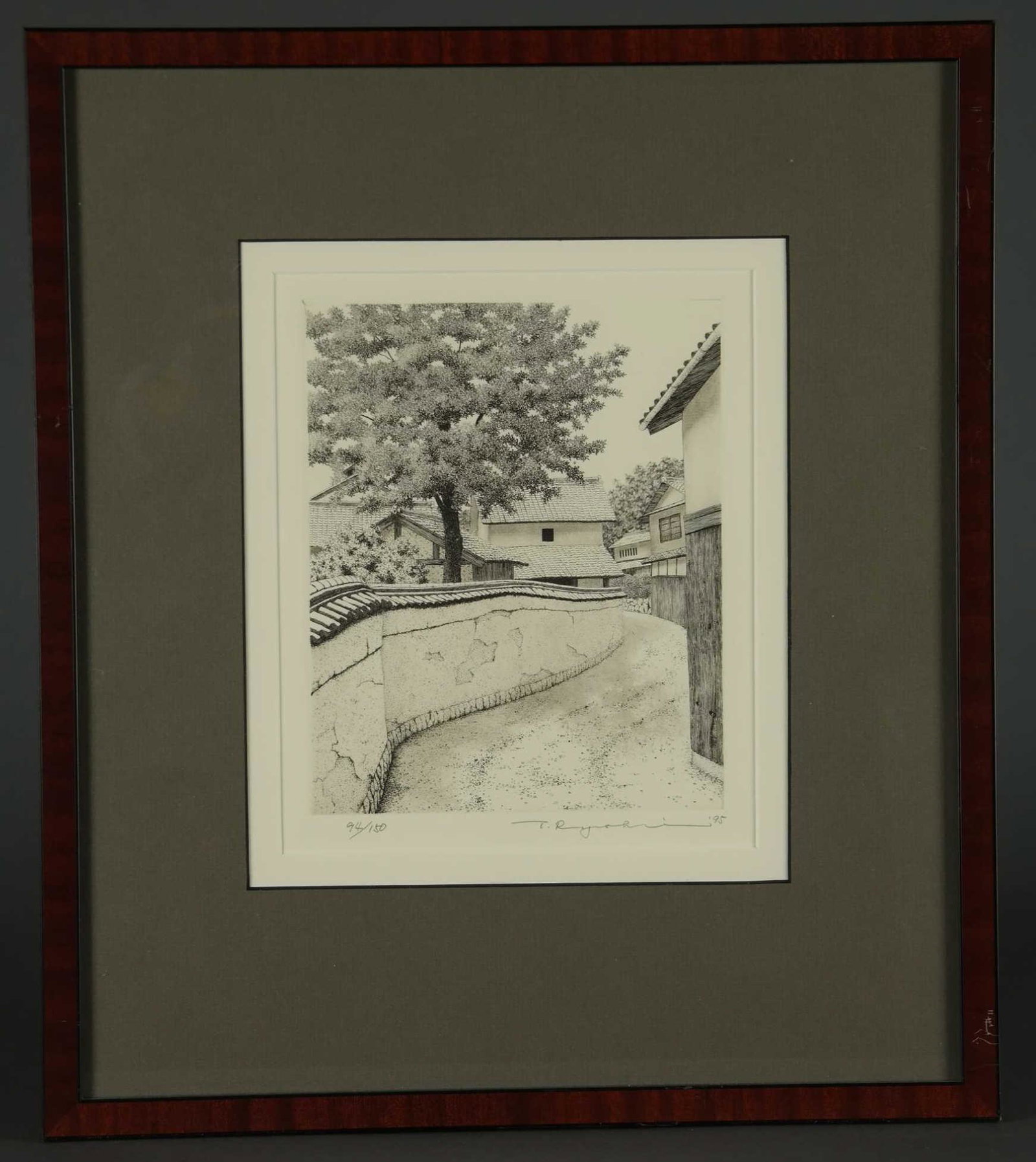 Ryohei Tanaka. 3 etchings. Pathways. 1990s.: Tanaka, Ryohei (Japanese, b. 1933). Three etchings of pathways. 1990s. Each is from an edition of 150. Signed and dated in pencil l.r., editioned l.l. Largest framed: 16 1/4" x 16"._x000D_ Condition S
