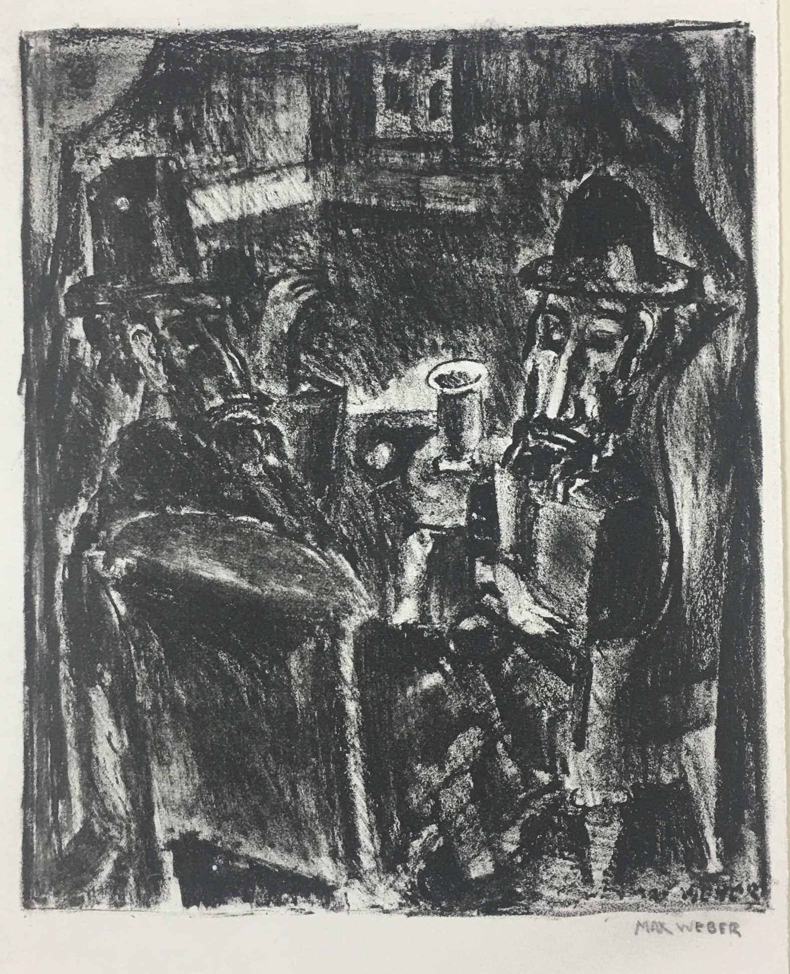 Max Weber. Lithograph. Sabbath. c.1930.: Weber, Max (American, 1881-1961). "Sabbath." c.1930. Lithograph. Signed in pencil l.r. Titled and numbered "#31" l.l. Artist's stamp on verso. Sheet: 11" x 7 1/4"._x000D_ Condition Very good impressio