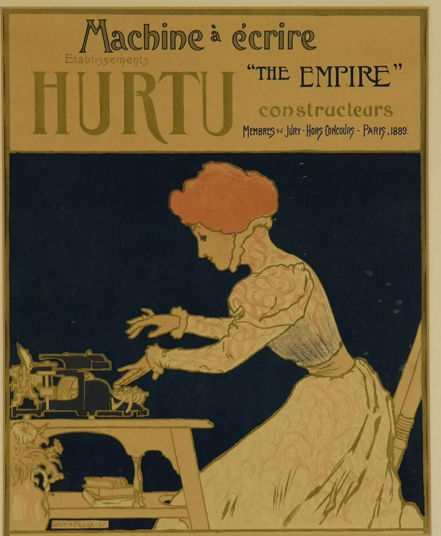 Faure. Poster. The Empire Typewriter. 1897.: Dujarric, Louis-Lucien Faure (French, 1872-1943). "Machine a ecrire - "The Empire". 1897. Lithograph poster in colors. Image: 13 3/4" x 11". Rare French issue of the Empire typewriter advert issued by