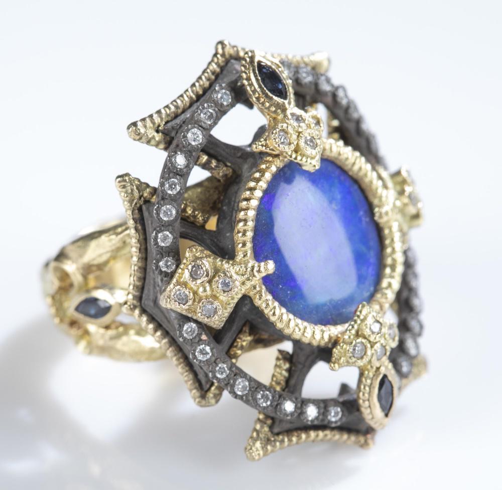 Armenta, "Old World" 18k ring.: An Armenta "Old World" 18k lapis ring. Marked on band. Size 7. Approx. 13.7 g.