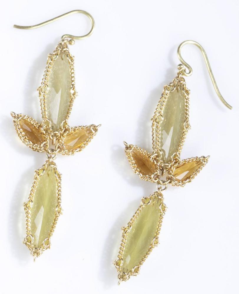 Anthony Nak, 18k gemstone drop earrings.: A pair of Anthony Nak 18k gold gemstone drop earrings. Marked on back. 2 1/2". Approx. 8.4 g.
