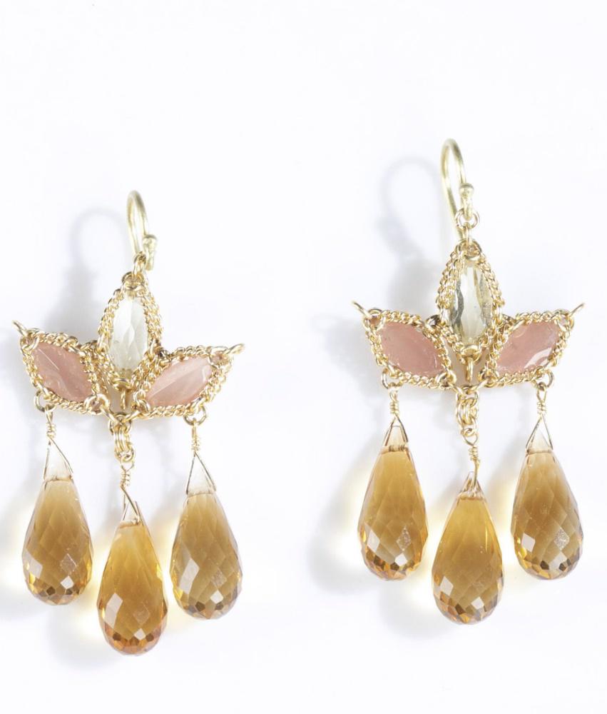 Anthony Nak, 18k gemstone drop earrings.: A pair of Anthony Nak 18k gold gemstone drop earrings. Marked on back. 2". Approx. 8.3 g.