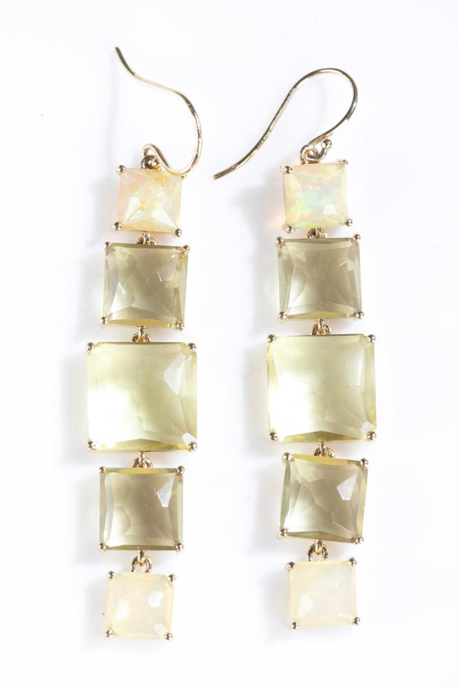 Ippolita, 18k "Rock Candy" linear earrings.: A pair of Ippolita 18k "Rock Candy Mountain" linear earrings. Five-stones. Marked on back. 2 1/4". Approx. 13.1 g.
