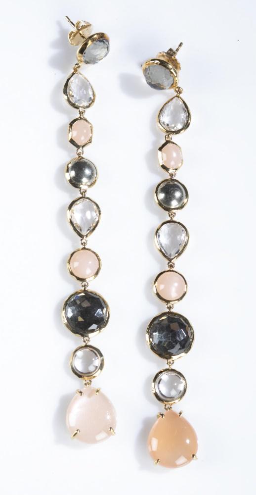 Ippolita, 18k "Rock Candy Gelato" earrings.: A pair of Ippolita 18k gold "Rock Candy Gelato 9-Tier drop" earrings. Marked on back. 4". Approx. 17.3 g.