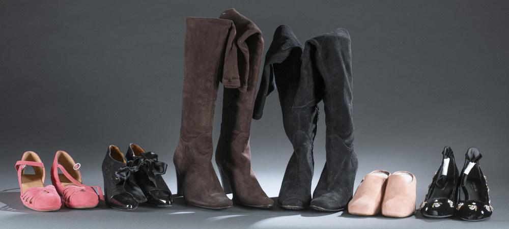 6 Pairs of Kenneth Cole shoes.: Six pairs of Kenneth Cole shoes. Comes with box. ++ Gentle Souls by Kenneth Cole round toe pink suede d'Orsay ballet flats with ankle strap. Size 10. ++ Pointed toe black suede heeled boots with lace-