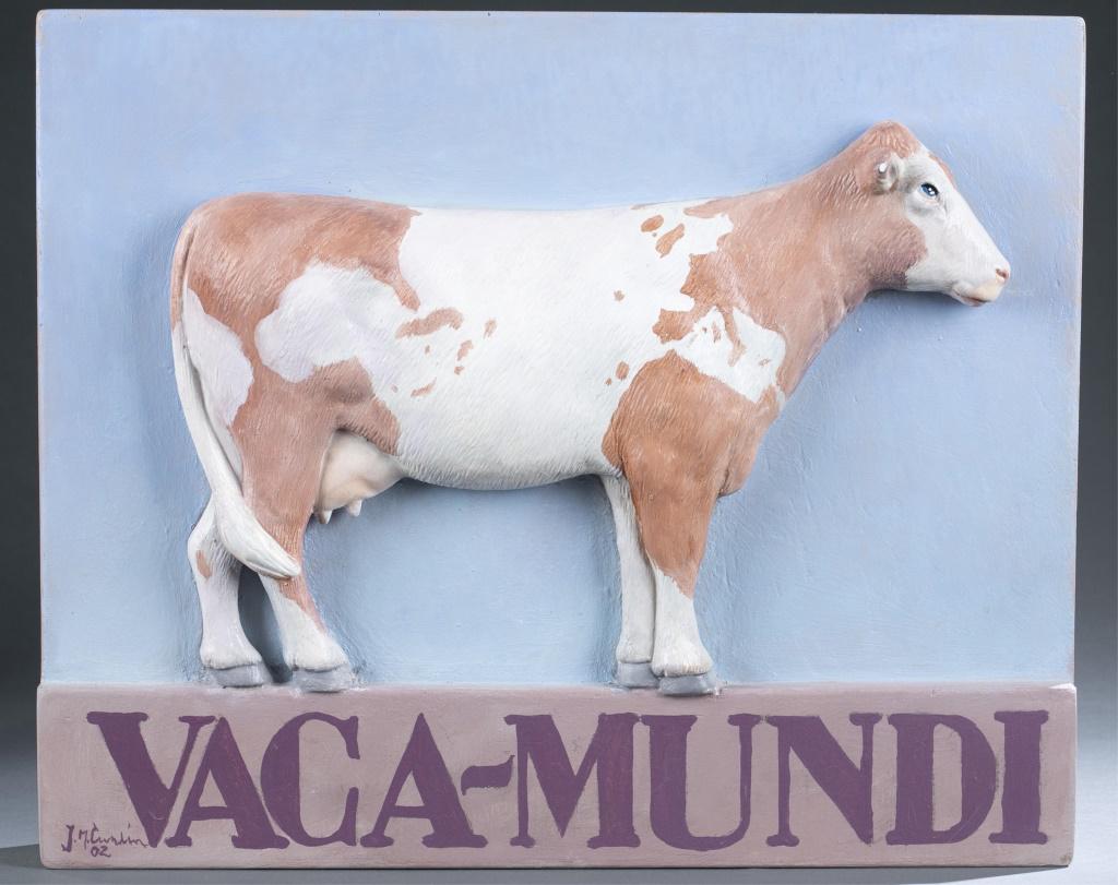 Jose-Maria Cundin, Vaca-Mundi, A/B, 2002.: Cundin, Jose-Maria (Spanish/Louisiana, b.1938) "Vaca-Mundi." 2002. Acrylic on Board. Signed and dated l.l. 12 1/2" x 15 1/4". Shipping: This lot does not qualify for in house shipping. We will provide