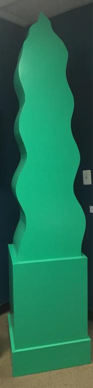Jose-Maria Cundin, Obelisco de Jade, 1997.: Cundin, Jose-Maria (Spanish/Louisiana, b.1938). "Obelisco de Jade para un jardin Mexicano." 1997. Painted plywood. Triangular top, with a curvilinear shaft, atop a square base. Signed and dated on bas