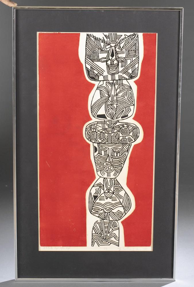 Swallow Lin, Age After Age, 1967, Woodblock.: Lin, Swallow (Taiwanese, b.1947). "Age After Age." 1967. Woodblock. 8/8. Numbered, titled, and signed in pencil along bottom. 28 3/4" x 15". Frame: 35" x 21 1/4". Shipping: This lot does not qualify f