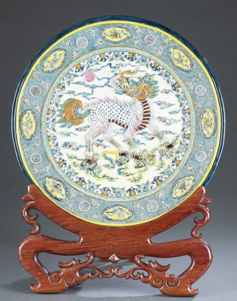 Large Chinese Ceramic plate with chilin. (1 of 6)