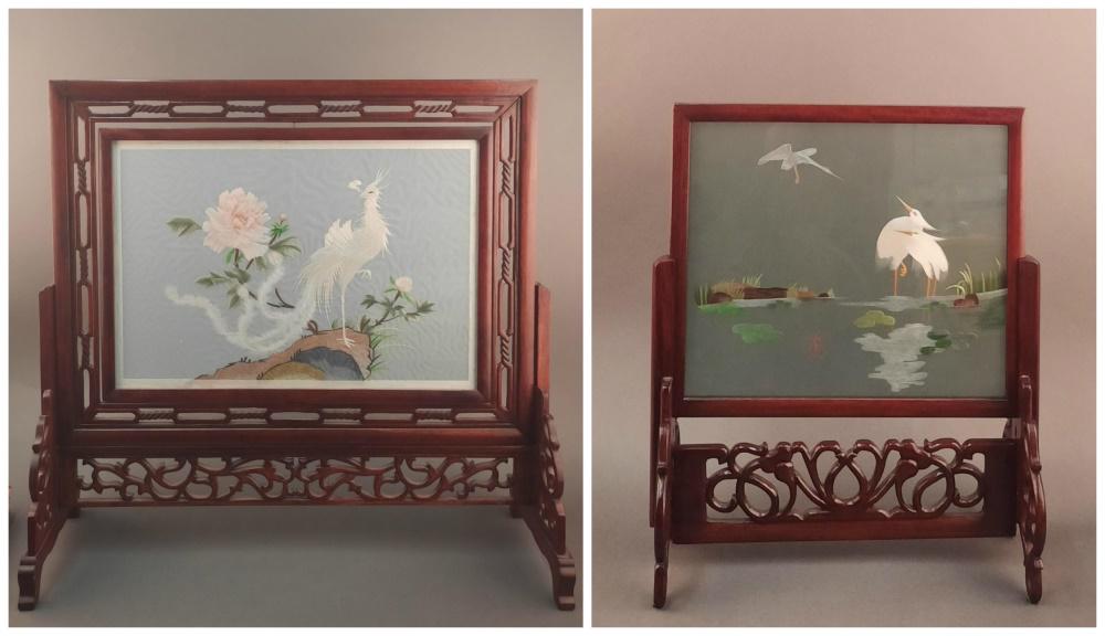 2 Chinese Framed table screens, 20th c. (1 of 6)