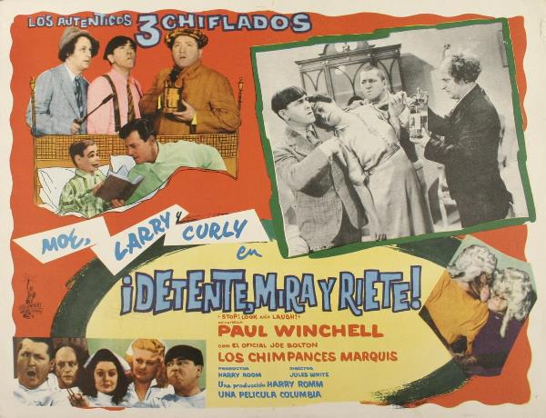 Comedys, 2 Sets of Lobby Cards. (1) Los Tres Chif: Comedys, 2 Sets of Lobby Cards. (1) Los Tres Chiflados(The Three Stooges), Idente; Miray y Riete(Stop, Look and Laugh)-compilation, 1960, hosted by ventriloquist Paul Winchell and his dummy Mahoney, 4