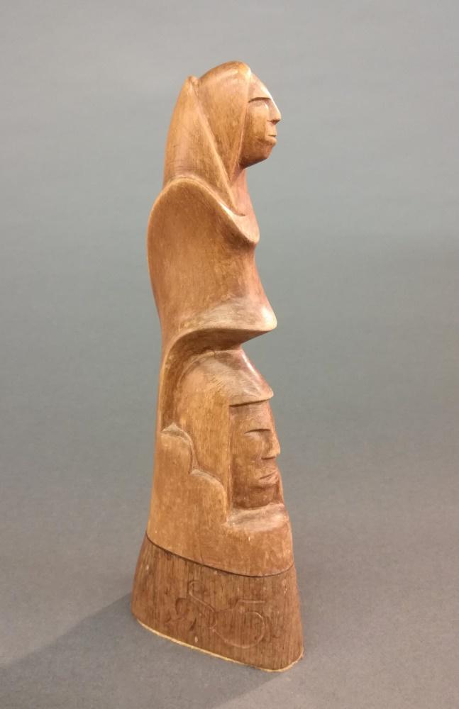 Robert Shorty Wood Sculpture, 1984.: A Robert Shorty wood sculpture. 1984. Signed to base. Marked "Santa Fe, Robert Shorty '84" on underside. 9 1/4" x 3 1/2" x 1 3/4". Abrasions and wear throughout.