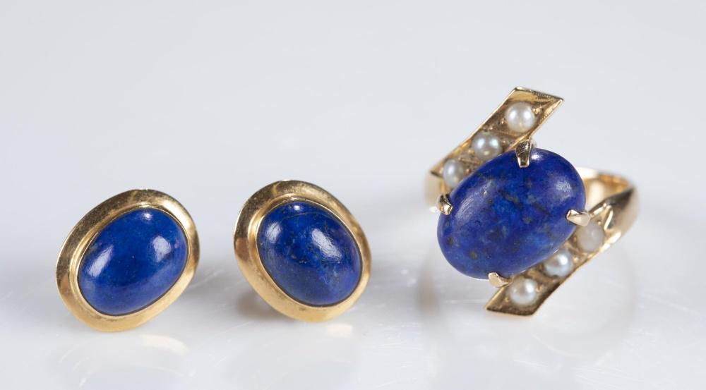14k Lapis lazuli ring and earrings. (1 of 7)