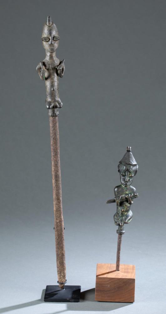 2 Yoruba Ogboni Brass Staffs, Nigeria, 20th c. (1 of 9)