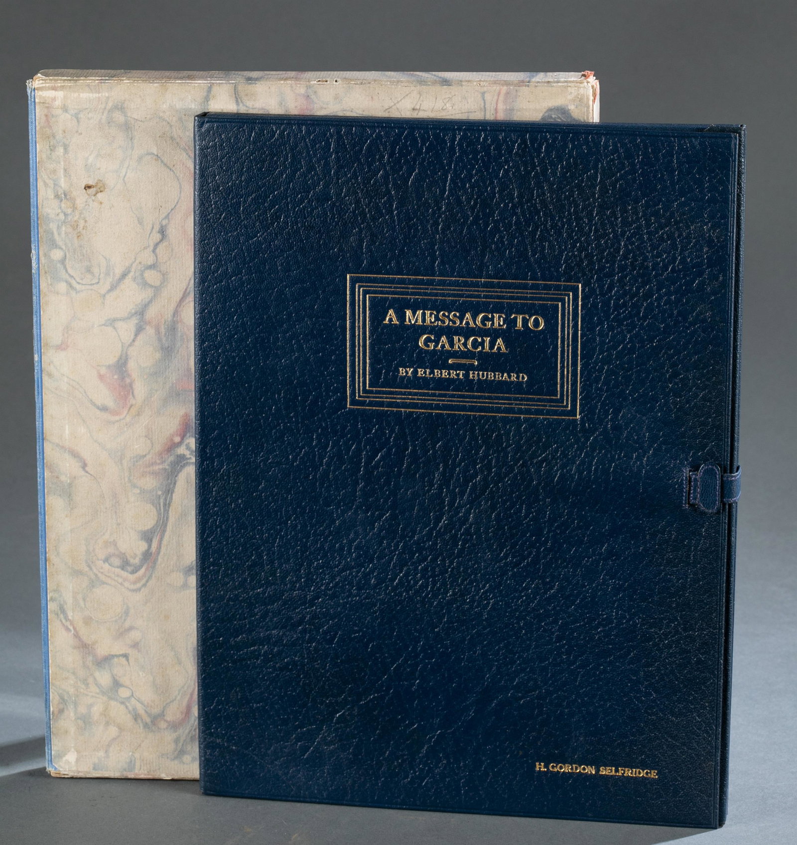 Hubbard. A Message to Garcia. 1926.: [Signed] Hubbard, Elbert. A Message to Garcia. Being a Faithful Reproduction of His Original Manuscript done into a Portfolio by the Roycrofters. East Aurora, 1926. 12" x 9 1/4". Includes: (1) 7 octav