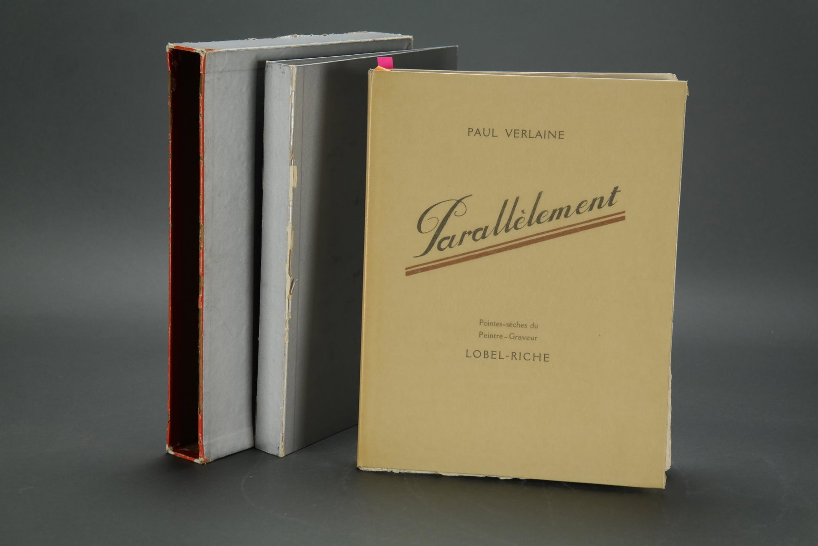 Verlaine. Lobel-Riche. Parallelement. 1943.: [Illustrated] Verlaine, Paul. Parallelement. Paris, 1943. Illustrated by Alermy Lobel-Riche. No 120 of 230. Initialed by Lobel-Riche on colophon. 102 pp., 41 drypoint etchings. Loose as issued in orig