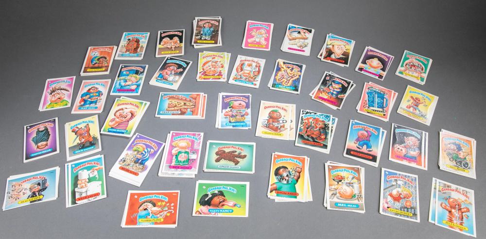 154 Garbage Pail Kids cards, Series 5, 1986.: A group of 154 Garbage Pail Kids cards. Original Series 5: #167-206. August 1986. 3 1/2" x 2 1/2". ++Complete AB sets of 167-172, 175, 176, 178, 179, 182, 183, 185-187, 189, 192-194, 197, 198, 200, 20