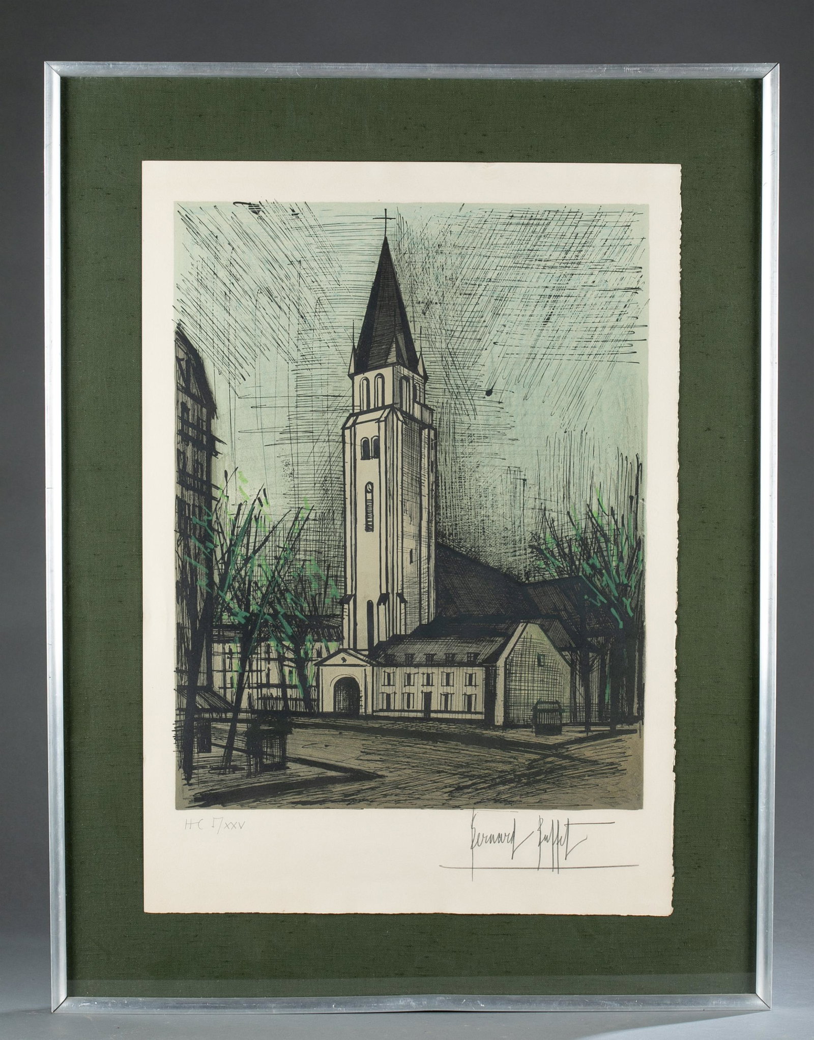 Buffet. Lithograph. Saint-Germain-des-Pres. 1967.: Buffet, Bernard (French, 1928-1999). "Saint-Germain-des-Pres". 1967. Lithograph. Signed in the plate l.r. Framed: 27 3/4" x 36". Condition: Under glass, not examined out of frame.