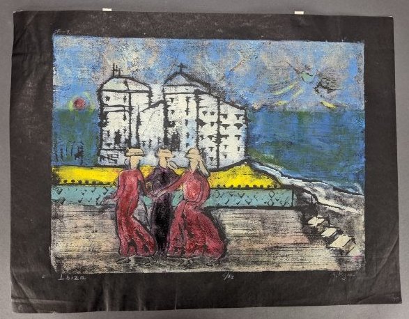 Anne Ryan. Woodcut. Ibiza.: Ryan, Anne (American, 1889-1954). "Ibiza". Woodcut in colors. Edition 6 of 12. Titled, editioned, and signed in l.l., l.c., l.r. respectively. Sheet: 19" x 14 1/2". Condition: Very good. Some ruffling